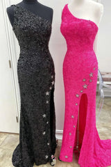 One Shoulder Mermaid Sequin Long Prom Dress With Split,AST1632 One Shoulder Mermaid Sequin Long Prom Dress With Split,AST1632