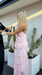 One Shoulder Pink Tulle Ruffle Graduation Dress, Long Senior Prom Dresses 2025,AST1601 One Shoulder Pink Tulle Ruffle Graduation Dress, Long Senior Prom Dresses 2025,AST1601