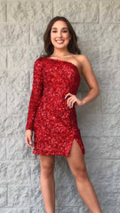 One Sleeve Sequin Homecoming Dress, Short Prom Dresses,AST1618 One Sleeve Sequin Homecoming Dress, Short Prom Dresses,AST1618