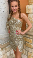 One Sleeve Sequin Homecoming Dress, Short Prom Dresses,AST1618 One Sleeve Sequin Homecoming Dress, Short Prom Dresses,AST1618