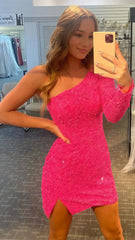 One Sleeve Sequin Homecoming Dress, Short Prom Dresses,AST1618 One Sleeve Sequin Homecoming Dress, Short Prom Dresses,AST1618