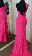 One Shoulder Mermaid Sequin Long Prom Dress With Split,AST1632 One Shoulder Mermaid Sequin Long Prom Dress With Split,AST1632
