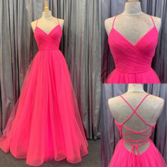 Pink A-Line Tulle Long Prom Dress,AST1608 Pink A-Line Tulle Long Prom Dress,AST1608