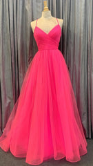 Pink A-Line Tulle Long Prom Dress,AST1608 Pink A-Line Tulle Long Prom Dress,AST1608
