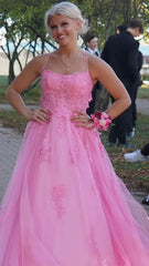 Pink Appliques Tulle Prom Evening Dress,AST1614 Pink Appliques Tulle Prom Evening Dress,AST1614