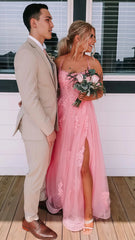 Pink Appliques Tulle Prom Evening Dress,AST1614 Pink Appliques Tulle Prom Evening Dress,AST1614