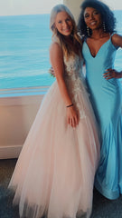 Pink Floral Evening Formal Dress, Long Party Prom Gown, AST1538 Pink Floral Evening Formal Dress, Long Party Prom Gown, AST1538