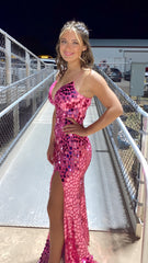 Pink Mermaid Sequin Long Evening Prom Dress, AST1556 Pink Mermaid Sequin Long Evening Prom Dress, AST1556