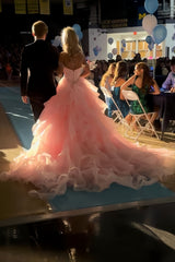 Pink Organza Senior Prom Dress With Beaded Neck&Shoulders, AST1551 Pink Organza Senior Prom Dress With Beaded Neck&Shoulders, AST1551