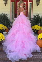 Pink Organza Senior Prom Dress With Beaded Neck&Shoulders, AST1551 Pink Organza Senior Prom Dress With Beaded Neck&Shoulders, AST1551