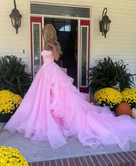 Pink Organza Senior Prom Dress With Beaded Neck&Shoulders, AST1551 Pink Organza Senior Prom Dress With Beaded Neck&Shoulders, AST1551