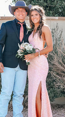 Pink Sequin Mermaid Long Evening Prom Dress, Backless Party Formal Gown, AST1546 Pink Sequin Mermaid Long Evening Prom Dress, Backless Party Formal Gown, AST1546