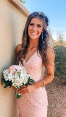 Pink Sequin Mermaid Long Evening Prom Dress, Backless Party Formal Gown, AST1546 Pink Sequin Mermaid Long Evening Prom Dress, Backless Party Formal Gown, AST1546