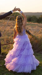 Princess Lilac A-Line Prom Dress, Tiered V-Neck Tulle Birthday Dress, AST1494 Princess Lilac A-Line Prom Dress, Tiered V-Neck Tulle Birthday Dress, AST1494