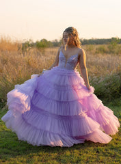 Princess Lilac A-Line Prom Dress, Tiered V-Neck Tulle Birthday Dress, AST1494 Princess Lilac A-Line Prom Dress, Tiered V-Neck Tulle Birthday Dress, AST1494