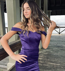Purple Mermaid Satin Prom Dresses Off The Shoulder Formal Gown, AST1462 Purple Mermaid Satin Prom Dresses Off The Shoulder Formal Gown, AST1462