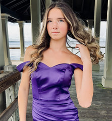 Purple Mermaid Satin Prom Dresses Off The Shoulder Formal Gown, AST1462 Purple Mermaid Satin Prom Dresses Off The Shoulder Formal Gown, AST1462