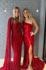 Red Mermaid Prom Dresses Mirror Sequin Tulle Evening Gown, AST1476 Red Mermaid Prom Dresses Mirror Sequin Tulle Evening Gown, AST1476