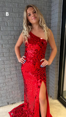 Red Mermaid Prom Dresses Mirror Sequin Tulle Evening Gown, AST1476 Red Mermaid Prom Dresses Mirror Sequin Tulle Evening Gown, AST1476