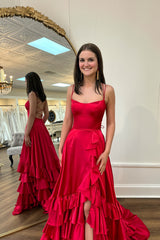 Red Prom Dresses, Ruffles Evening Dress, Spaghetti Straps Party Dresses, AST1490 Red Prom Dresses, Ruffles Evening Dress, Spaghetti Straps Party Dresses, AST1490