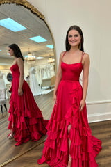 Red Prom Dresses, Ruffles Evening Dress, Spaghetti Straps Party Dresses, AST1490 Red Prom Dresses, Ruffles Evening Dress, Spaghetti Straps Party Dresses, AST1490