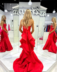 Red Strapless Long Formal Prom Dress, AST1536 Red Strapless Long Formal Prom Dress, AST1536