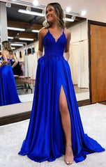 Royal Blue A-Line Prom Dresses, V-neck Evening Celebrity Dress,AST1633 Royal Blue A-Line Prom Dresses, V-neck Evening Celebrity Dress,AST1633