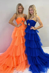 Royal Blue Halter Ruffle Long Evening Prom Dress, AST1562 Royal Blue Halter Ruffle Long Evening Prom Dress, AST1562