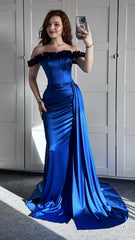 Royal Blue Mermaid Prom Dresses Off The Shoulder Evening Formal Gown, AST1495 Royal Blue Mermaid Prom Dresses Off The Shoulder Evening Formal Gown, AST1495