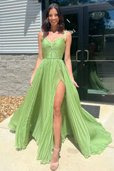 Green Twist-Front Pleated Prom Dress with Slit,AST1256 Green Twist-Front Pleated Prom Dress with Slit,AST1256