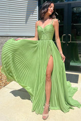 Green Twist-Front Pleated Prom Dress with Slit,AST1256 Green Twist-Front Pleated Prom Dress with Slit,AST1256