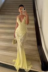 Sexy Deep V-Neck Chiffon Evening Prom Dresses, Sequin Mermaid Party Gown, AST1488 Sexy Deep V-Neck Chiffon Evening Prom Dresses, Sequin Mermaid Party Gown, AST1488