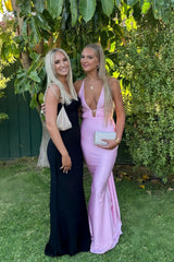 Sexy Light Pink Deep V-Neck Mermaid Prom Dresses With Sweep Train, AST1486 Sexy Light Pink Deep V-Neck Mermaid Prom Dresses With Sweep Train, AST1486