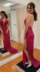 Sexy V-Neck Halter Prom Dresses With Split,AST1641 Sexy V-Neck Halter Prom Dresses With Split,AST1641