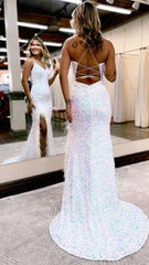 Sexy V-neck Feather Prom Dress, Split Sequin Evening Gown,AST1630 Sexy V-neck Feather Prom Dress, Split Sequin Evening Gown,AST1630