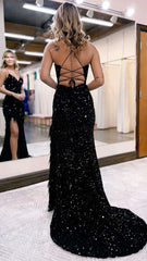 Sexy V-neck Feather Prom Dress, Split Sequin Evening Gown,AST1630 Sexy V-neck Feather Prom Dress, Split Sequin Evening Gown,AST1630