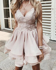 Short ruffled V-neck embroidered Homecoming dress Short ruffled V-neck embroidered Homecoming dress