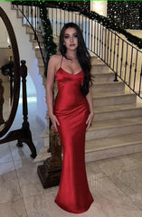 Simple Halter Dark Red Satin Long Evening Prom Dress, AST1030 Simple Halter Dark Red Satin Long Evening Prom Dress, AST1030