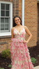 Spaghetti Straps Floral Ruffle Prom Dress, Long Graduation Dress,AST1612 Spaghetti Straps Floral Ruffle Prom Dress, Long Graduation Dress,AST1612