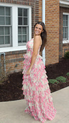 Spaghetti Straps Floral Ruffle Prom Dress, Long Graduation Dress,AST1612 Spaghetti Straps Floral Ruffle Prom Dress, Long Graduation Dress,AST1612