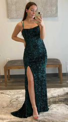 Spaghetti Straps Mermaid Long Prom Dress, Sequin Birthday Party Dress,AST1620 Spaghetti Straps Mermaid Long Prom Dress, Sequin Birthday Party Dress,AST1620