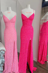 Spaghetti Straps Pink Sequin Long Evening Party Dress, Senior Prom Dress,AST1621 Spaghetti Straps Pink Sequin Long Evening Party Dress, Senior Prom Dress,AST1621