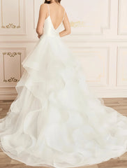 Spaghetti Straps White Ruffles Wedding Dress, A-Line Tulle Party Dress, AST1594 Spaghetti Straps White Ruffles Wedding Dress, A-Line Tulle Party Dress, AST1594