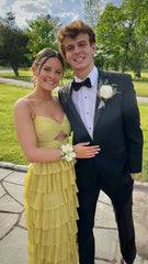 Spaghetti Straps Yellow Tiered Ruffles Long Prom Dress, AST1579 Spaghetti Straps Yellow Tiered Ruffles Long Prom Dress, AST1579