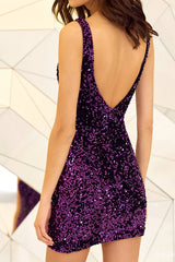 Sheath/pillar deep V-neck purple sequin short fitting Homecoming Dresses Sheath/pillar deep V-neck purple sequin short fitting Homecoming Dresses