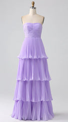 Strapless Pink Ruffle Long Prom Dress, AST1583 Strapless Pink Ruffle Long Prom Dress, AST1583