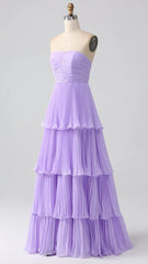 Strapless Pink Ruffle Long Prom Dress, AST1583 Strapless Pink Ruffle Long Prom Dress, AST1583