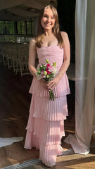 Strapless Pink Ruffle Long Prom Dress, AST1583 Strapless Pink Ruffle Long Prom Dress, AST1583
