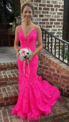 Sweet Pink Lace Mermaid Long Prom Dress,AST1637 Sweet Pink Lace Mermaid Long Prom Dress,AST1637