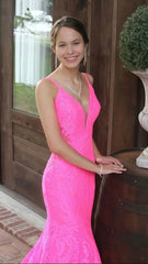 Sweet Pink Lace Mermaid Long Prom Dress,AST1637 Sweet Pink Lace Mermaid Long Prom Dress,AST1637
